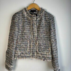 J. Crew Tweed Jacket Womens Fringe Zip Up Blazer Classic Career Suit - Size 6